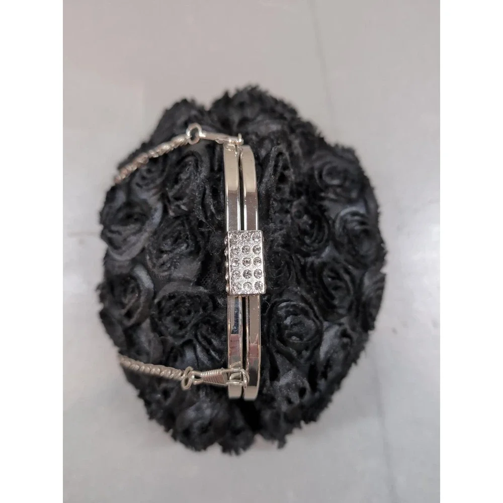 Black Rosette Evening Clutch Purse Floral Rhinestone Wedding Prom Formal Bag